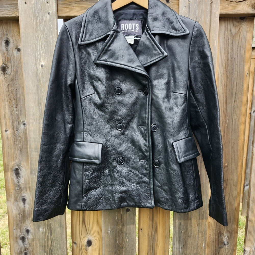 Roots Black Leather Women's Jacket Woman's Size 6 - Picture 5 of 5